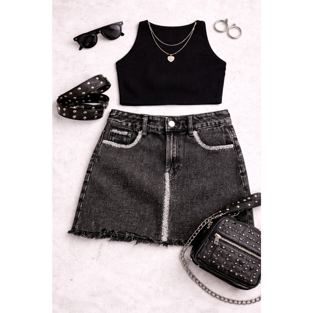 OOAK Vintage Embellished Denim Skirt